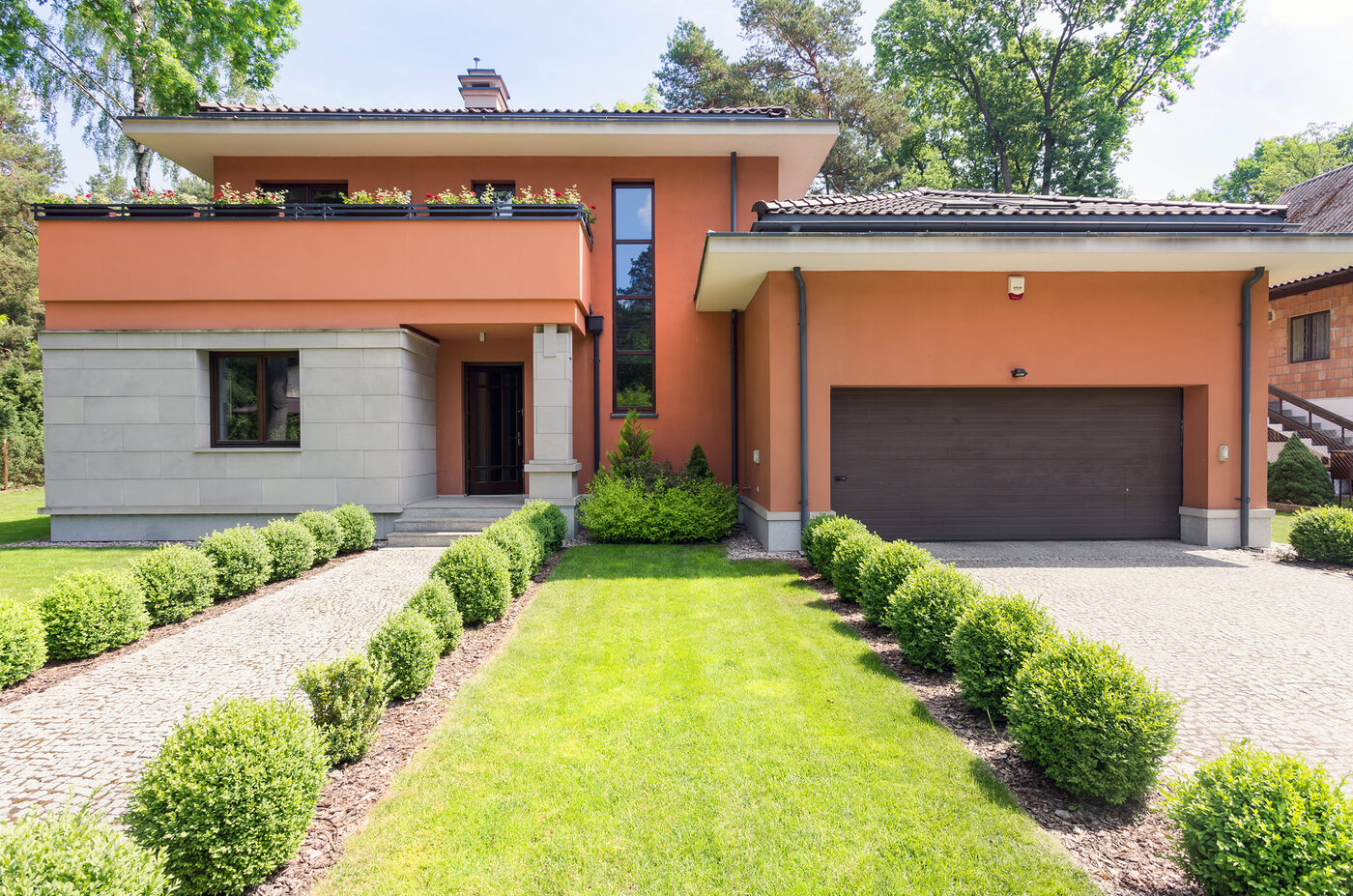 Modern sectional garage door on a residential home