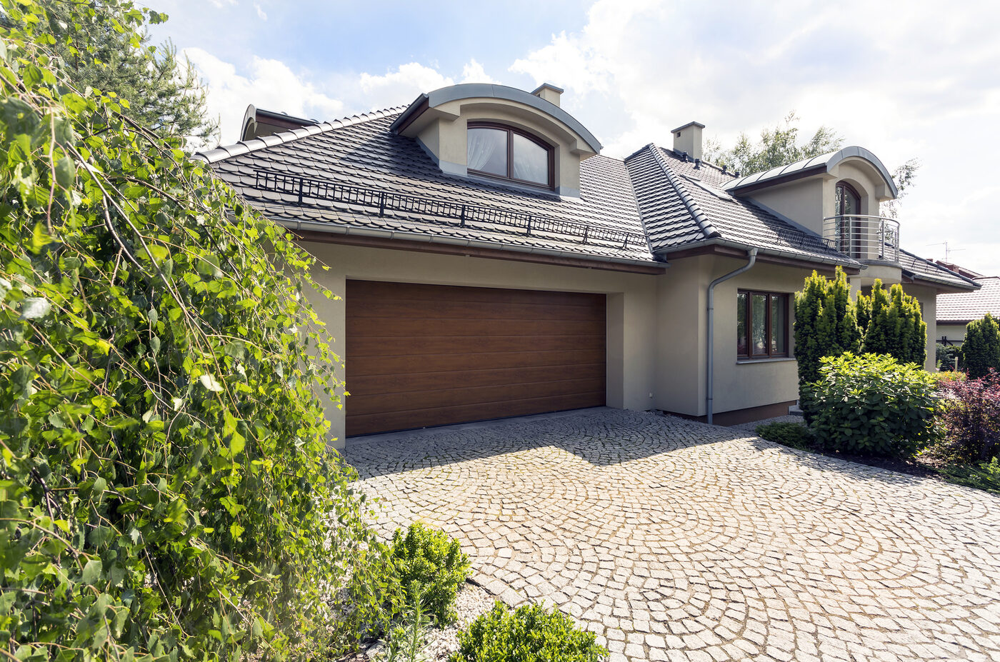 Sectional garage door installed on a residential home